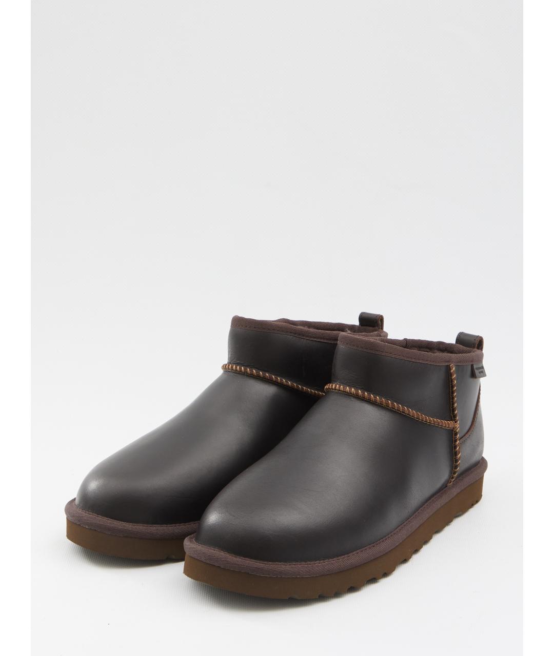 UGG AUSTRALIA Коричневые кожаные низкие ботинки, фото 2