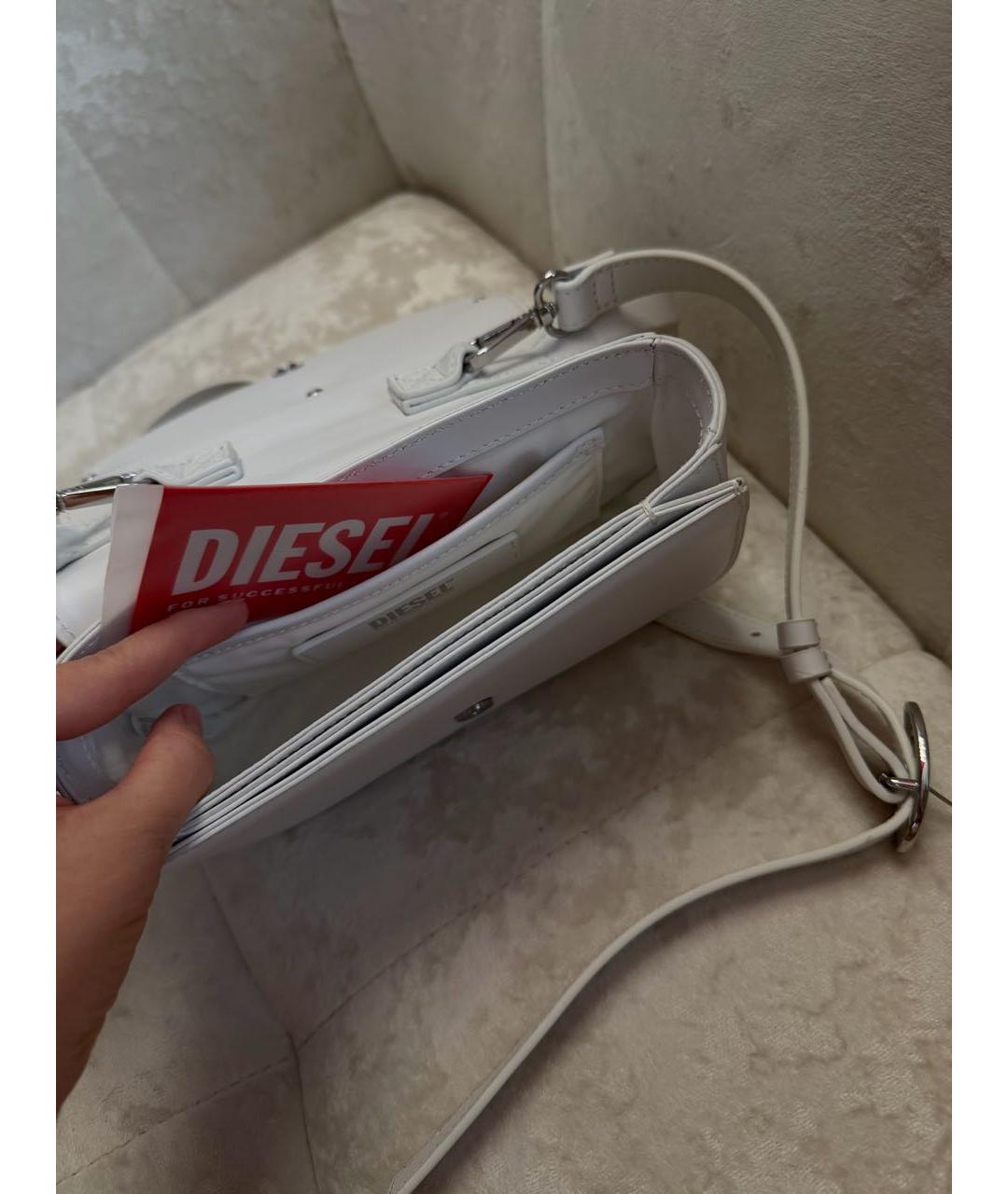 DIESEL Белая кожаная сумка с короткими ручками, фото 4