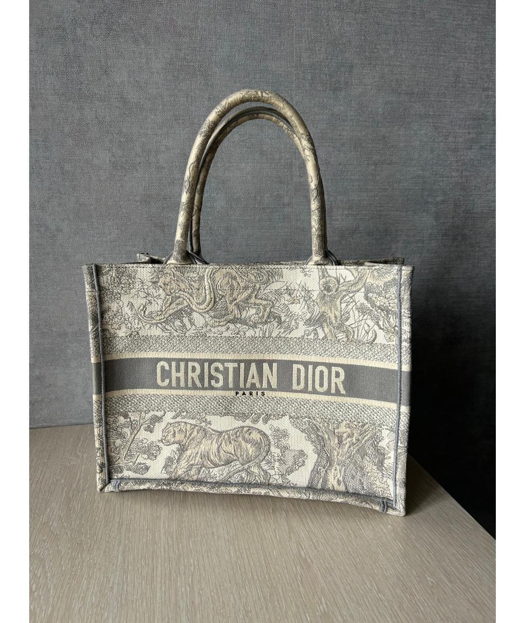 CHRISTIAN DIOR Серая жаккардовая сумка тоут, фото 9