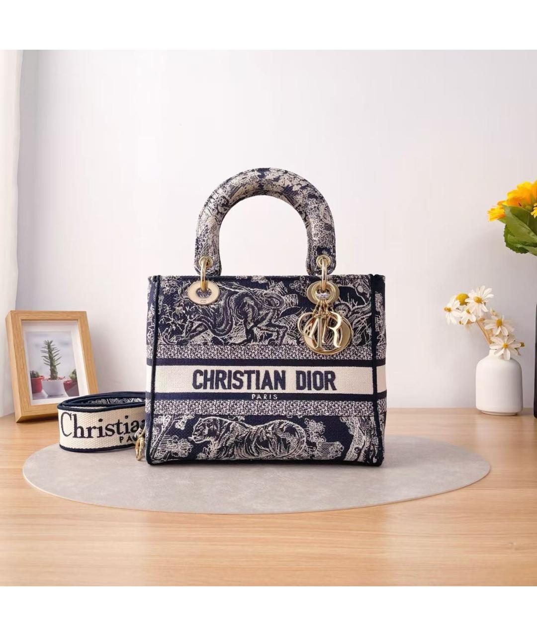 CHRISTIAN DIOR Голубая тканевая сумка через плечо, фото 2