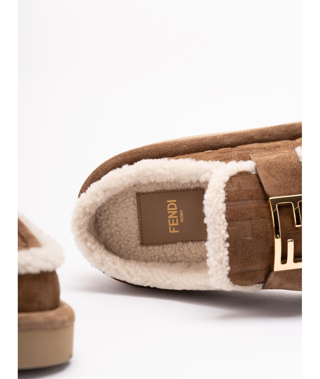 FENDI Коричневые замшевые сабо, фото 5