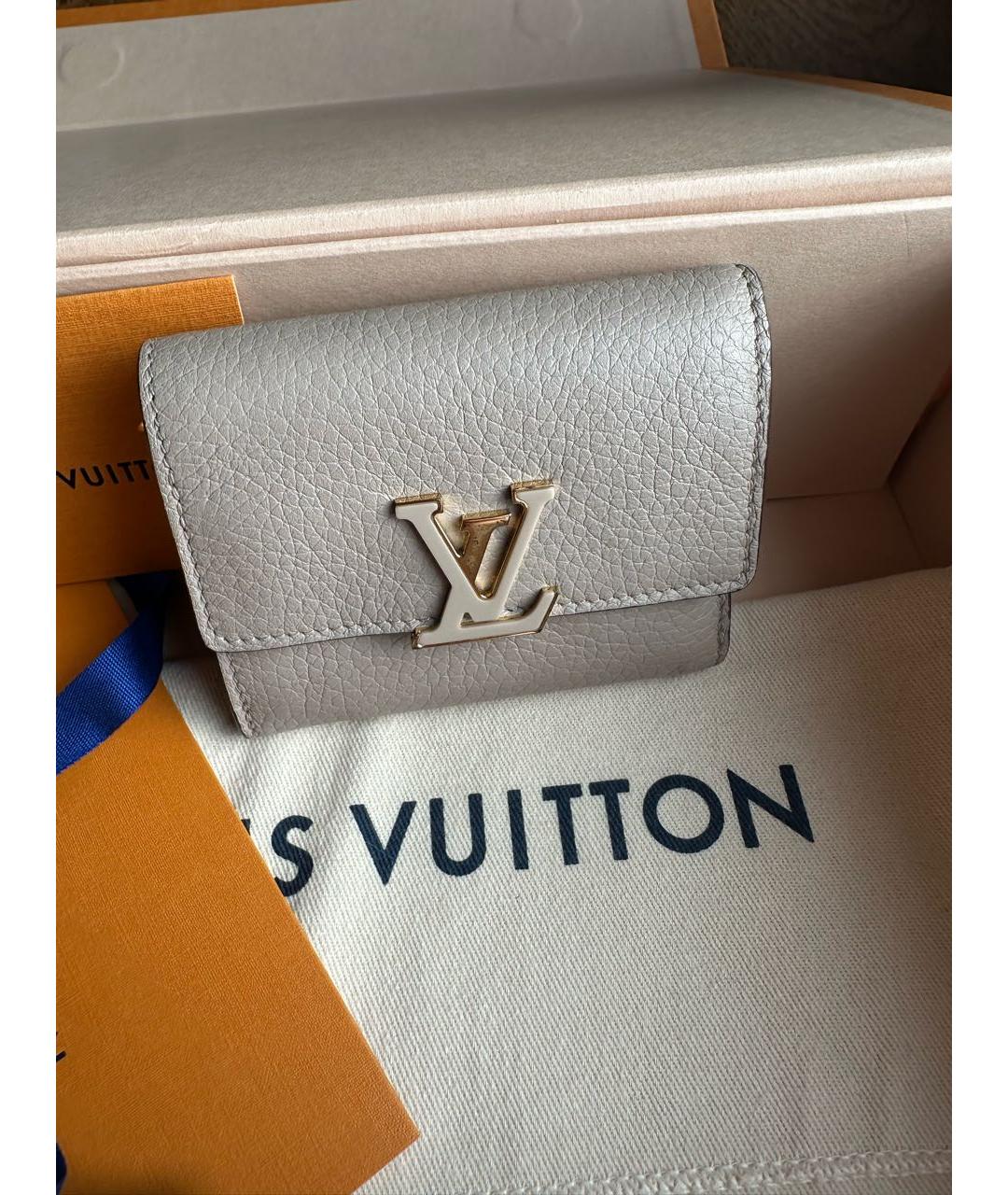 LOUIS VUITTON Бежевый кожаный кошелек, фото 8