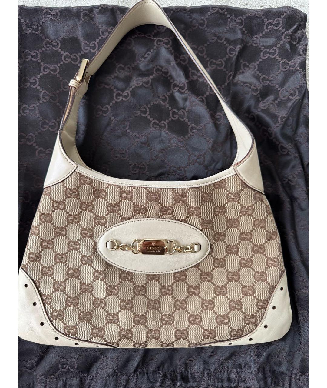 GUCCI Бежевая кожаная сумка с короткими ручками, фото 7
