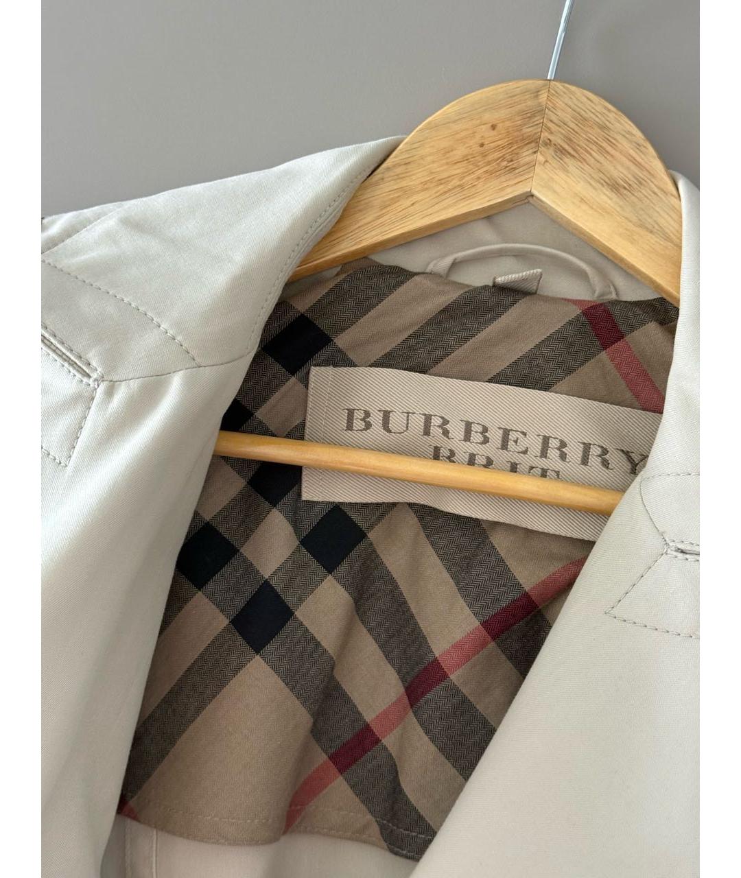 BURBERRY Бежевый хлопко-эластановый тренч/плащ, фото 5