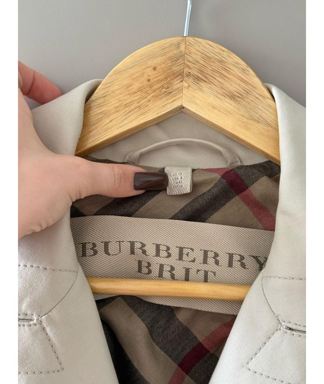 BURBERRY Бежевый хлопко-эластановый тренч/плащ, фото 7