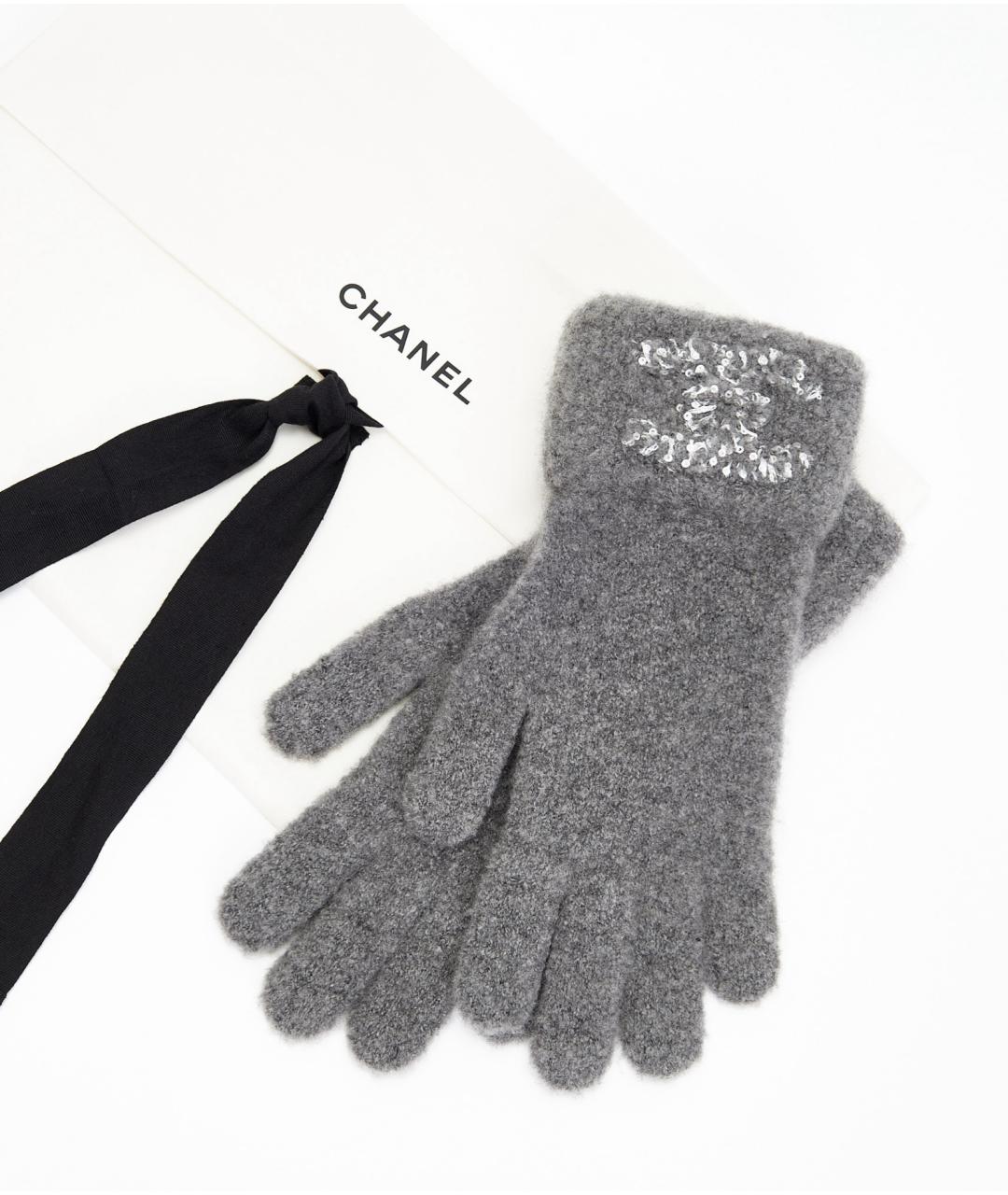CHANEL Серые шерстяные перчатки, фото 2