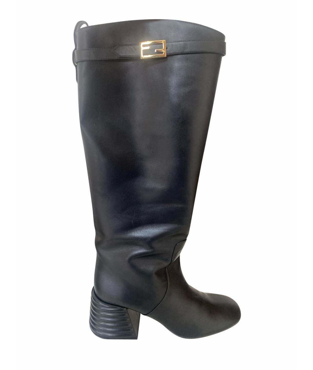 FENDI Черные кожаные сапоги, фото 1