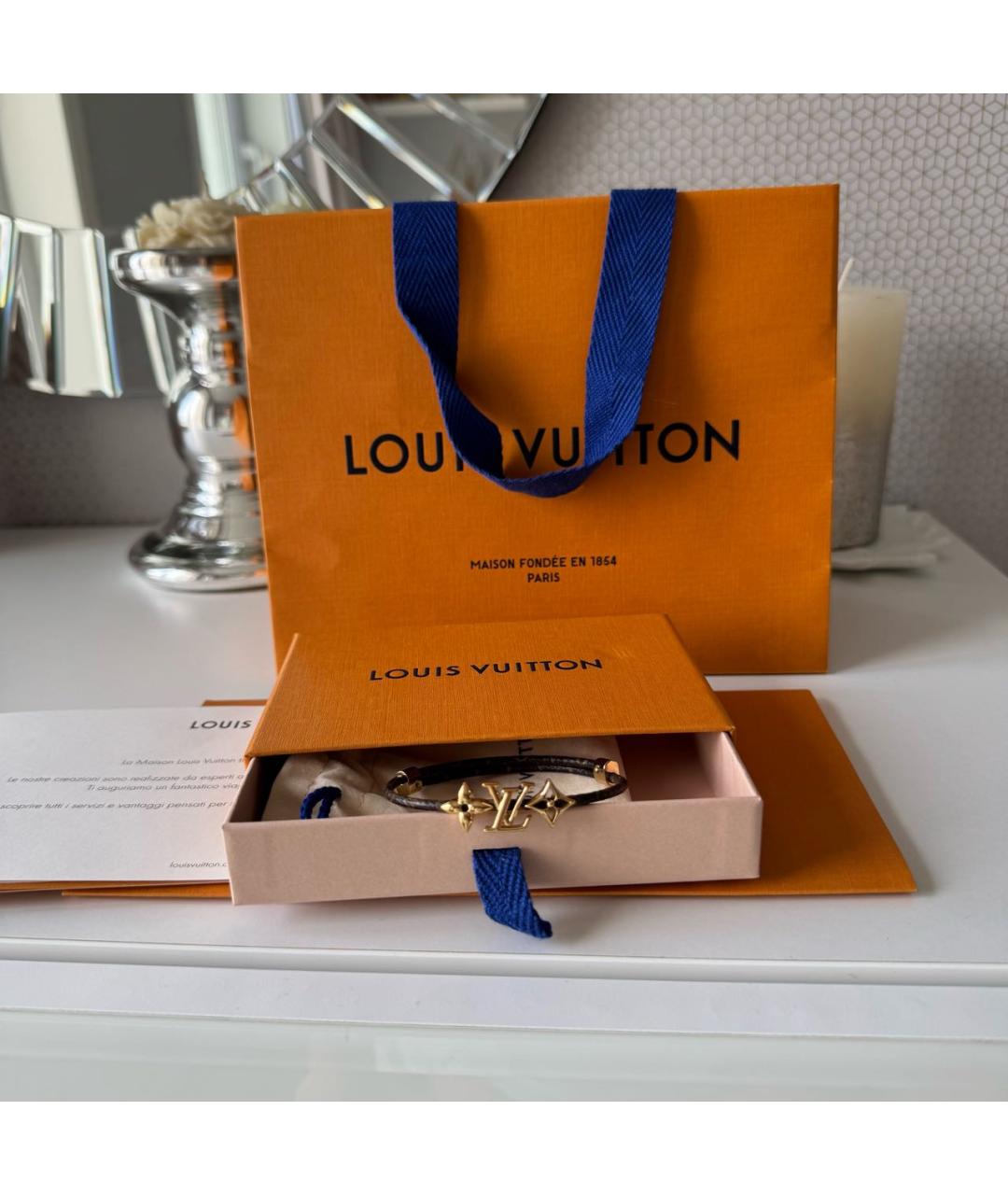 LOUIS VUITTON Коричневый кожаный браслет, фото 7