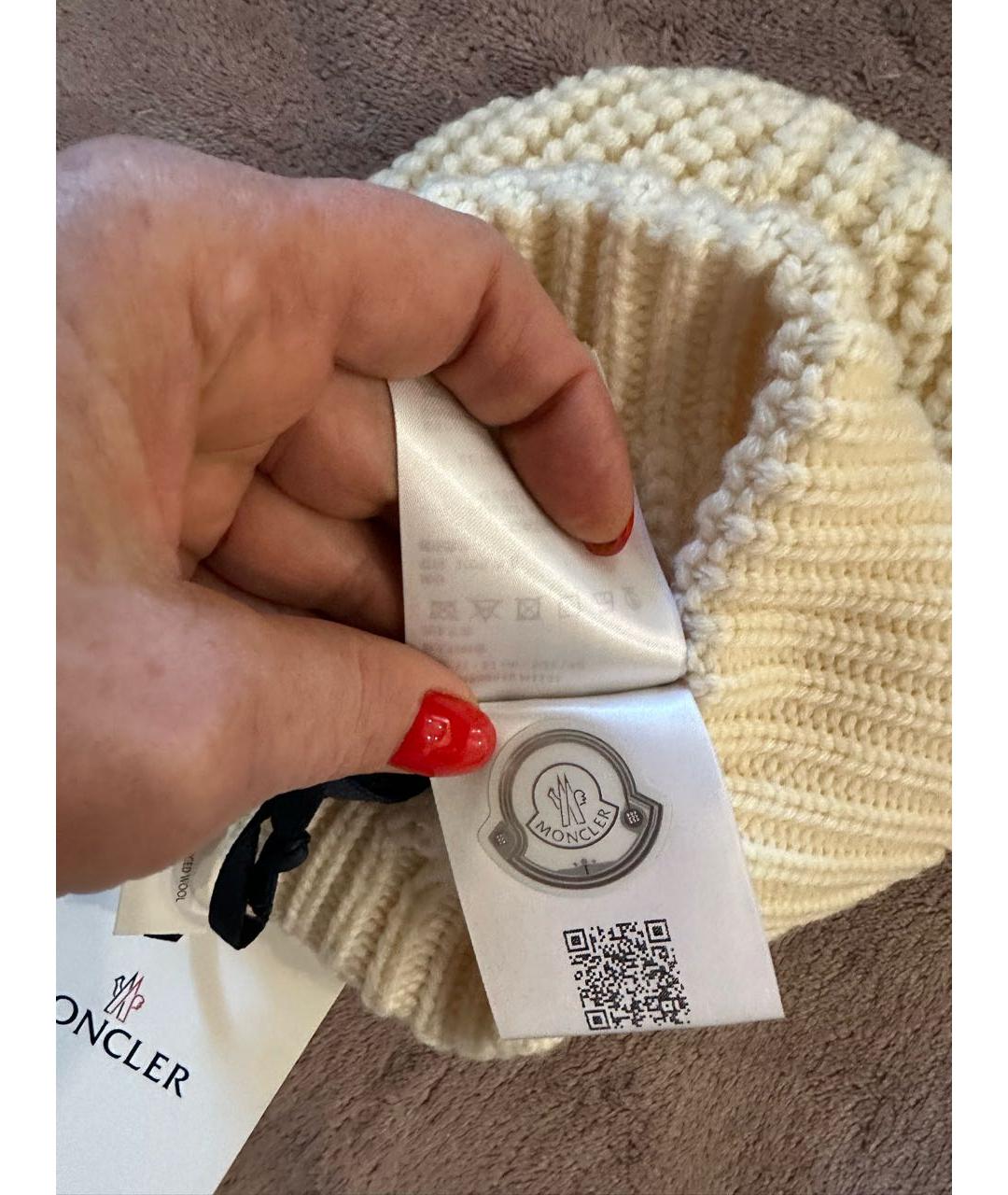 MONCLER Белая шерстяная шапка, фото 3