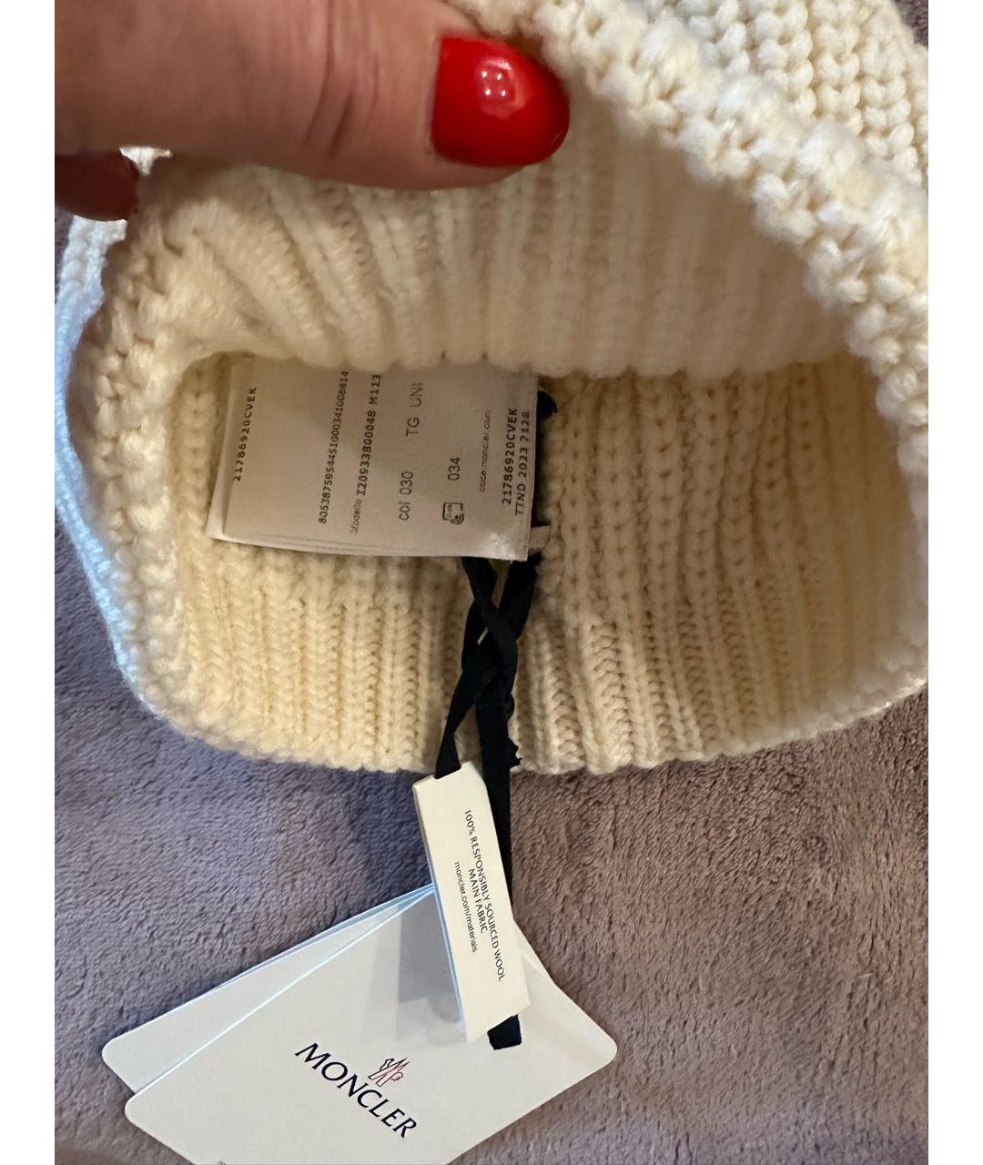 MONCLER Белая шерстяная шапка, фото 2