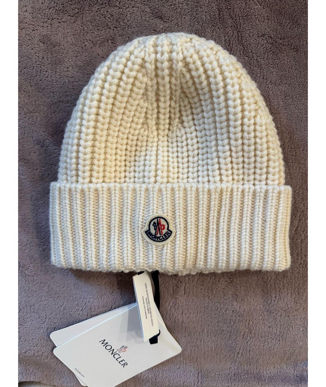 MONCLER Белая шерстяная шапка, фото 5