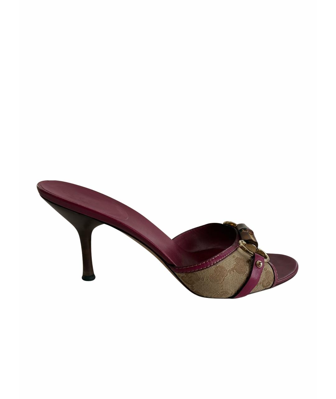 GUCCI Бордовые кожаные мюли, фото 1