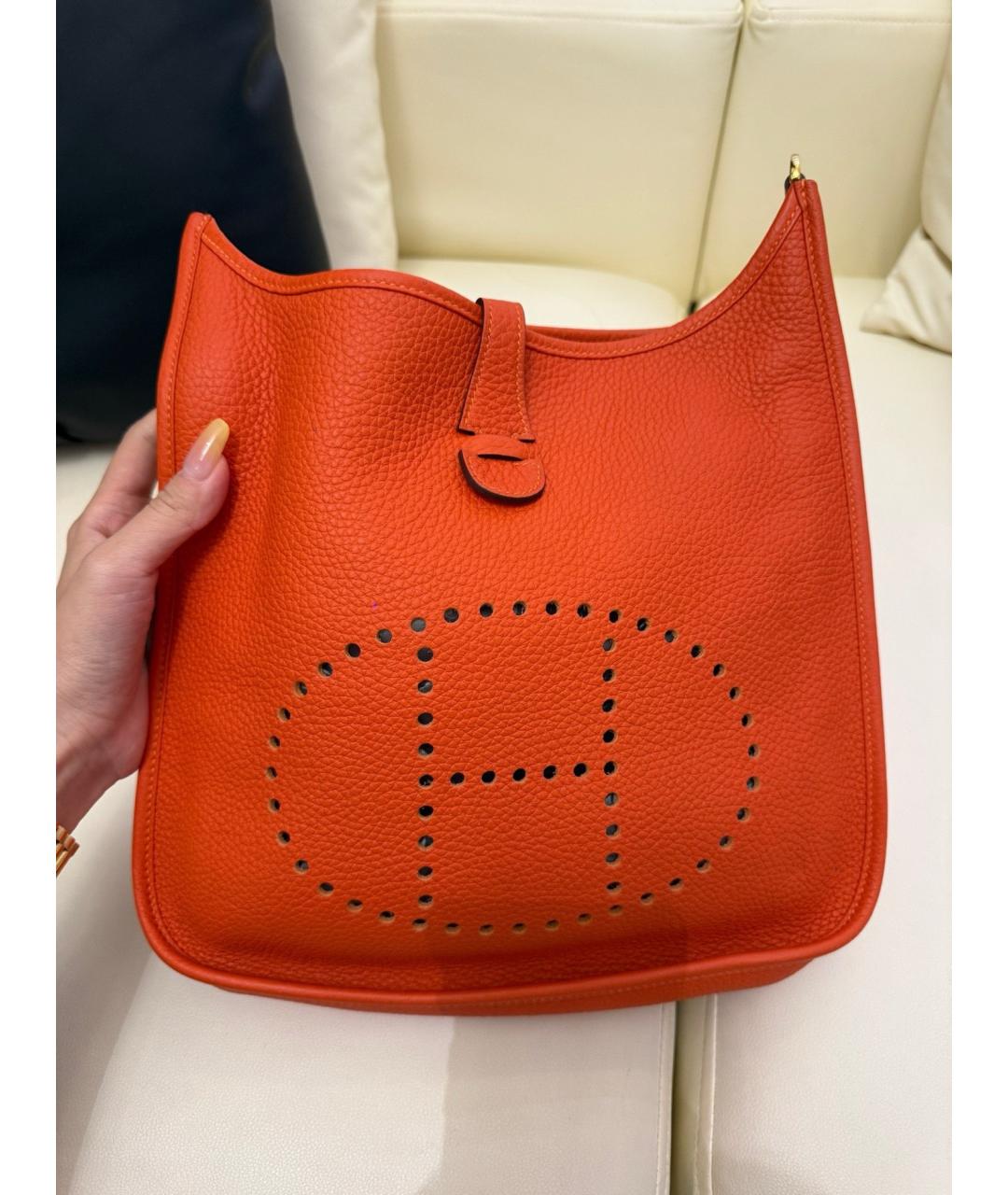 HERMES Оранжевая кожаная сумка через плечо, фото 2