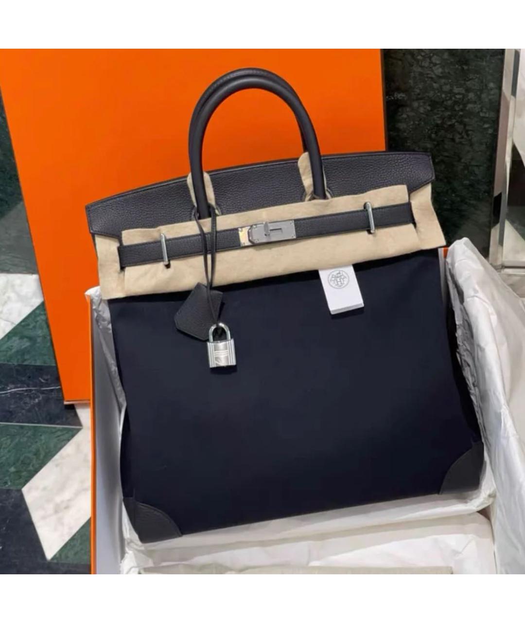HERMES Черная тканевая сумка тоут, фото 5