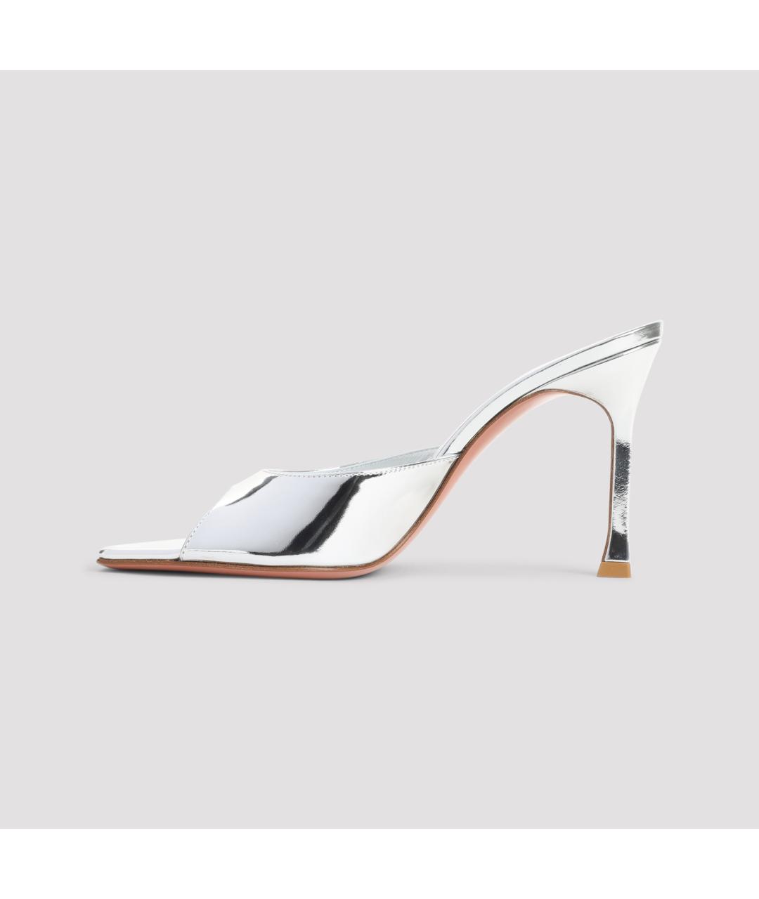 Amina Muaddi Серебряные кожаные мюли, фото 4