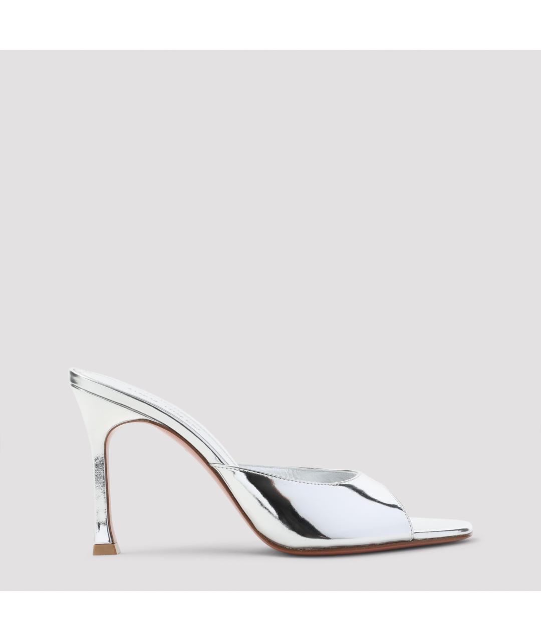 Amina Muaddi Серебряные кожаные мюли, фото 2