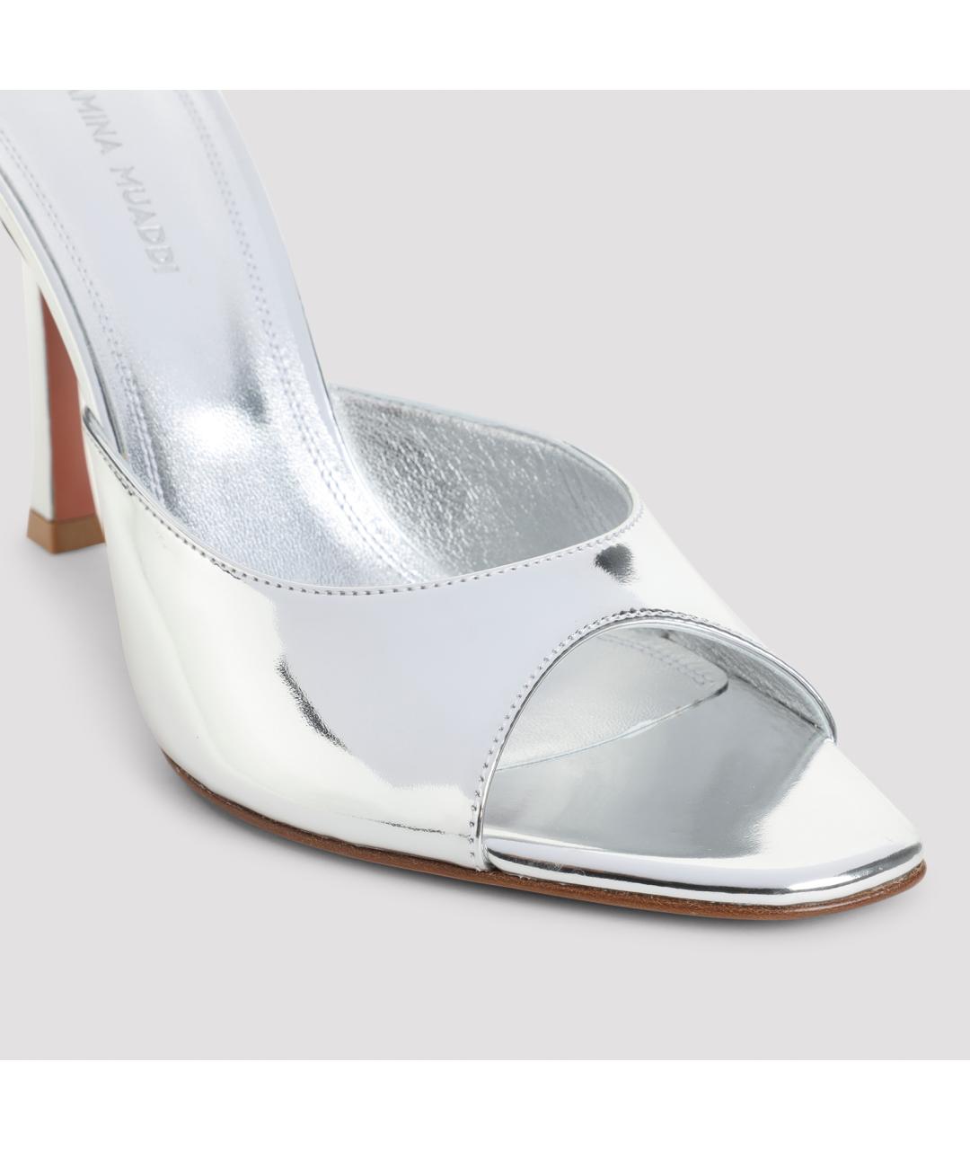 Amina Muaddi Серебряные кожаные мюли, фото 6