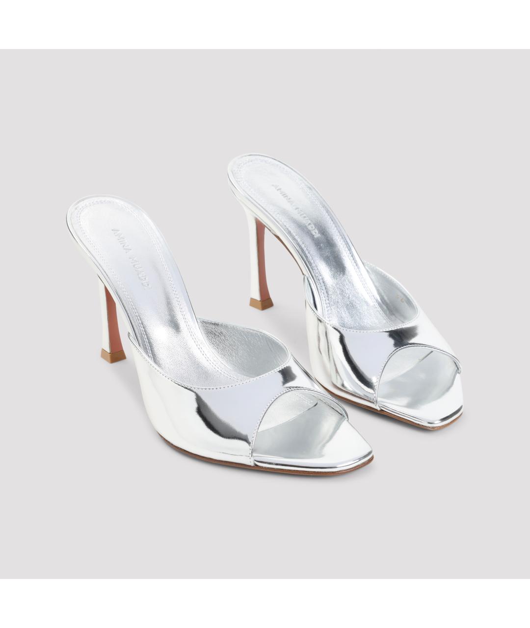 Amina Muaddi Серебряные кожаные мюли, фото 5