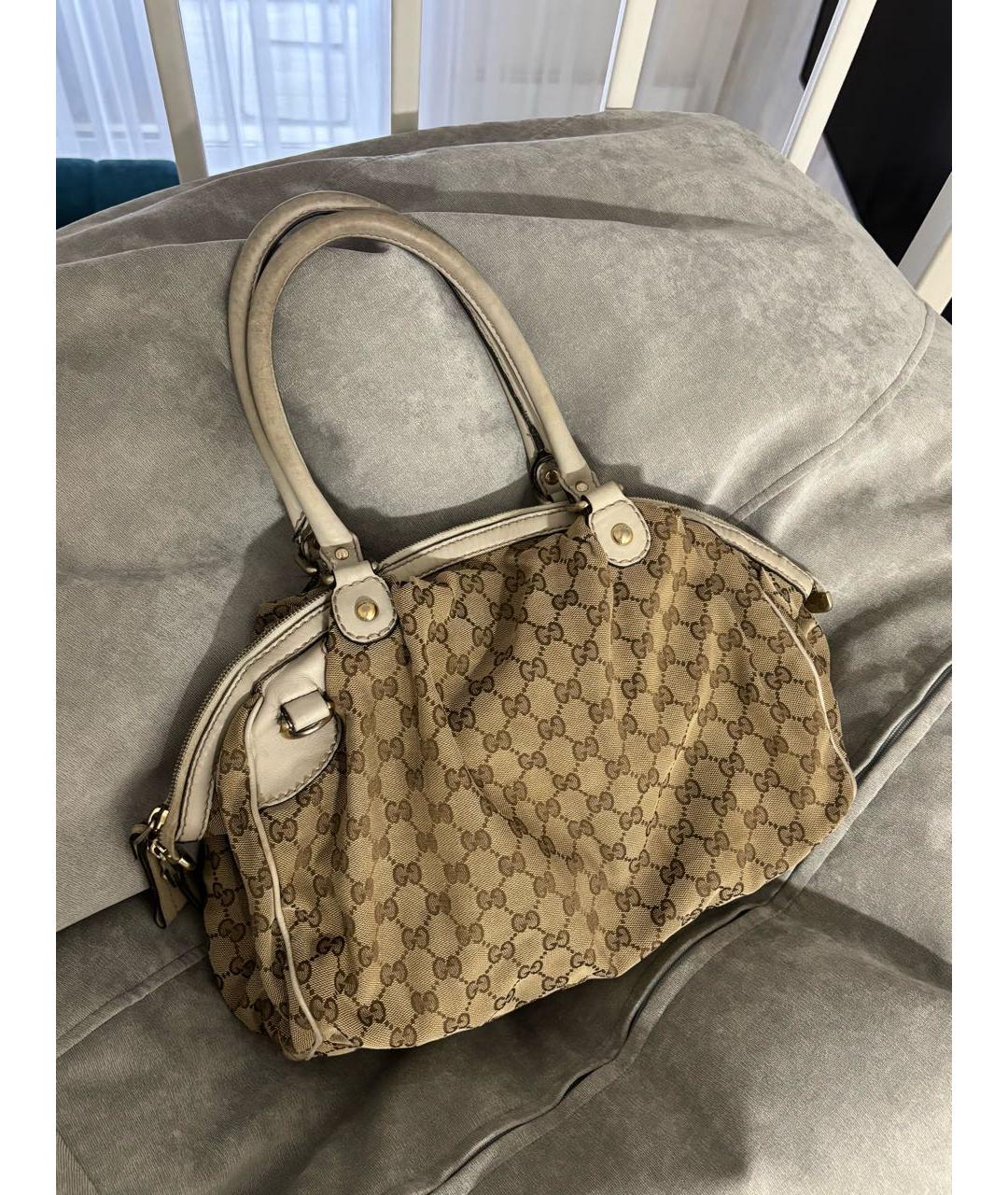 GUCCI Бежевая тканевая сумка тоут, фото 2