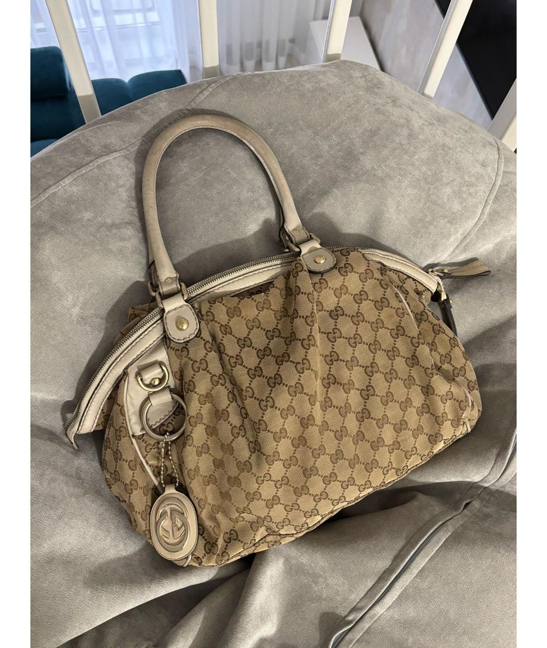 GUCCI Бежевая тканевая сумка тоут, фото 9