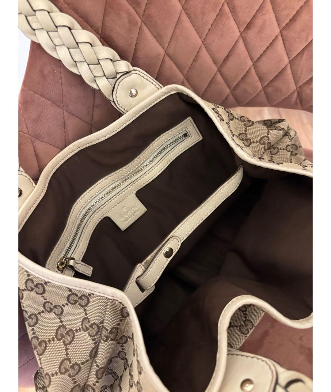 GUCCI Белая кожаная сумка тоут, фото 4