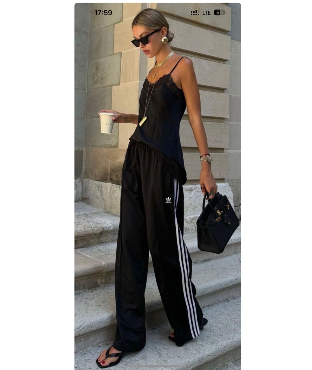 ADIDAS Черные полиэстеровые брюки широкие, фото 5