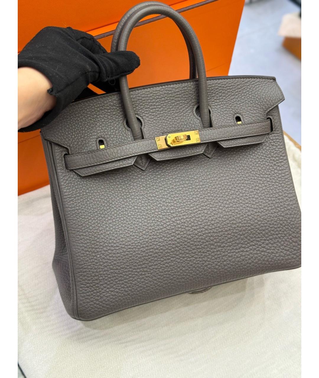 HERMES Серая кожаная сумка тоут, фото 3