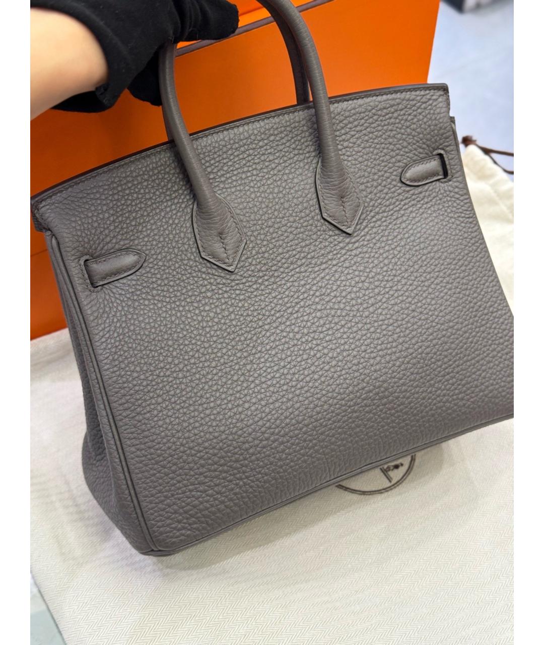 HERMES Серая кожаная сумка тоут, фото 5