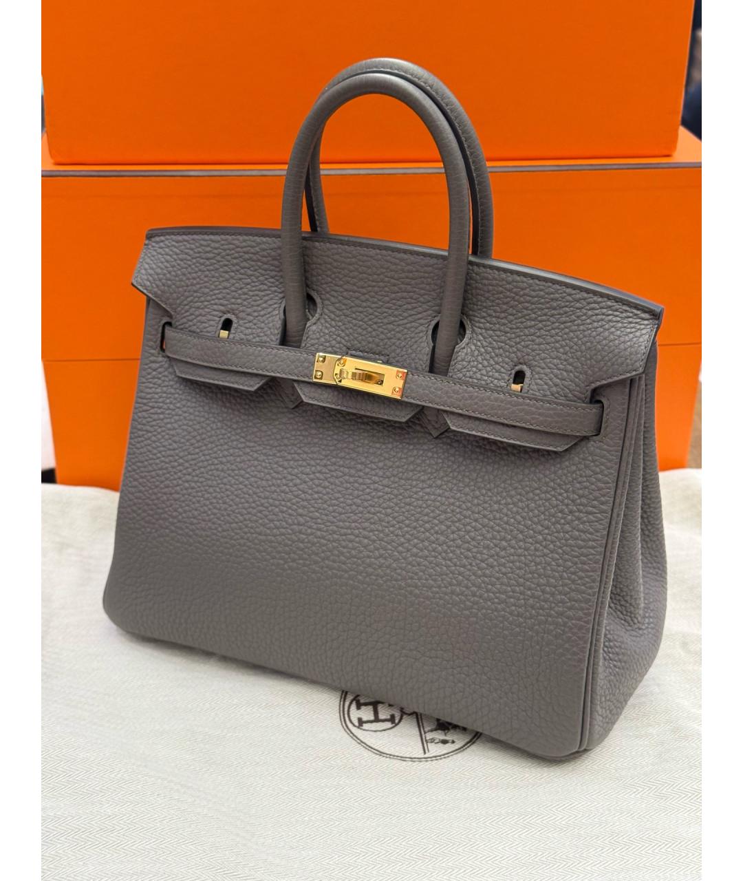 HERMES Серая кожаная сумка тоут, фото 2