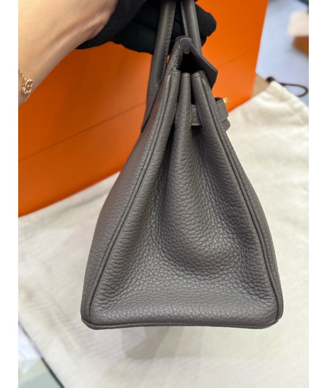 HERMES Серая кожаная сумка тоут, фото 4