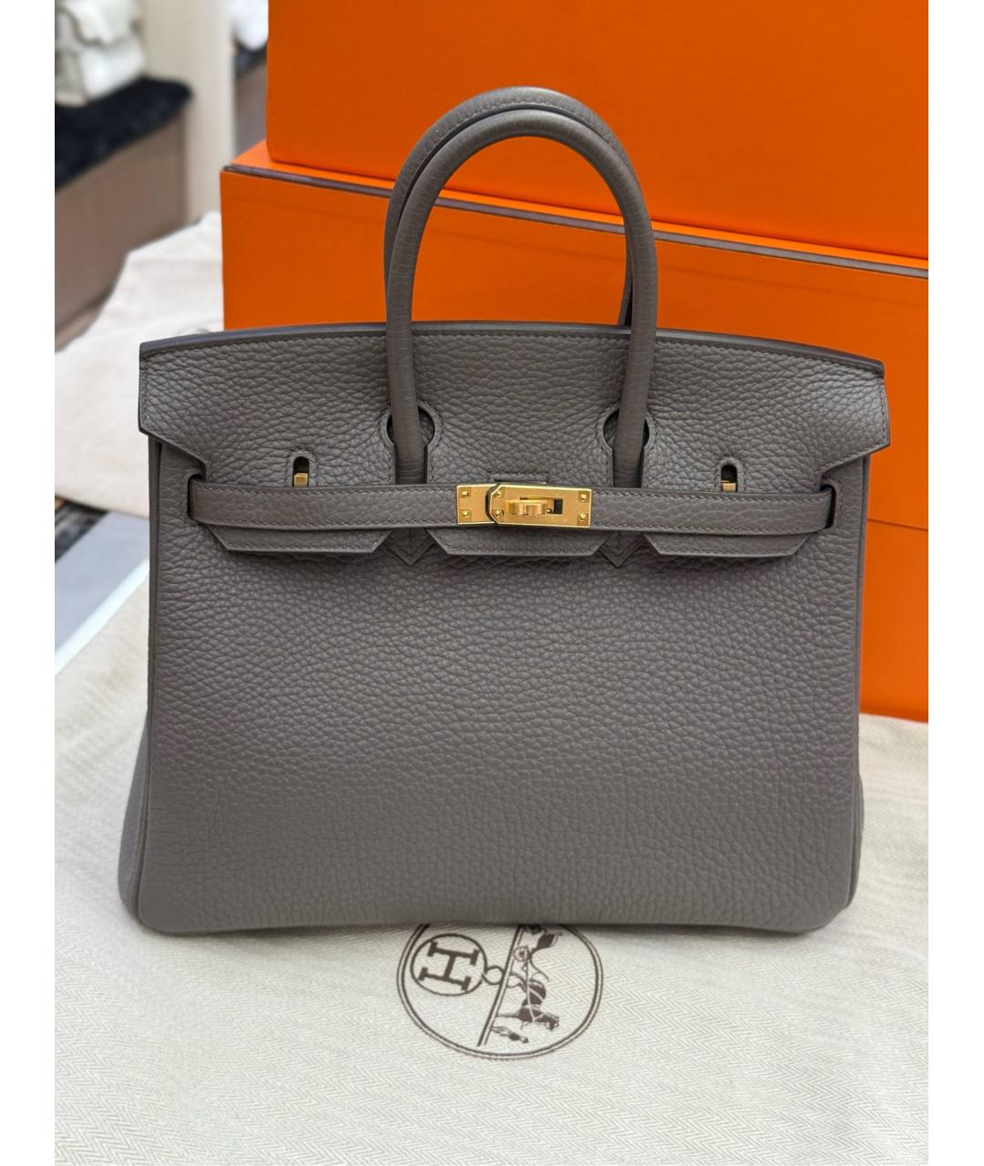 HERMES Серая кожаная сумка тоут, фото 9