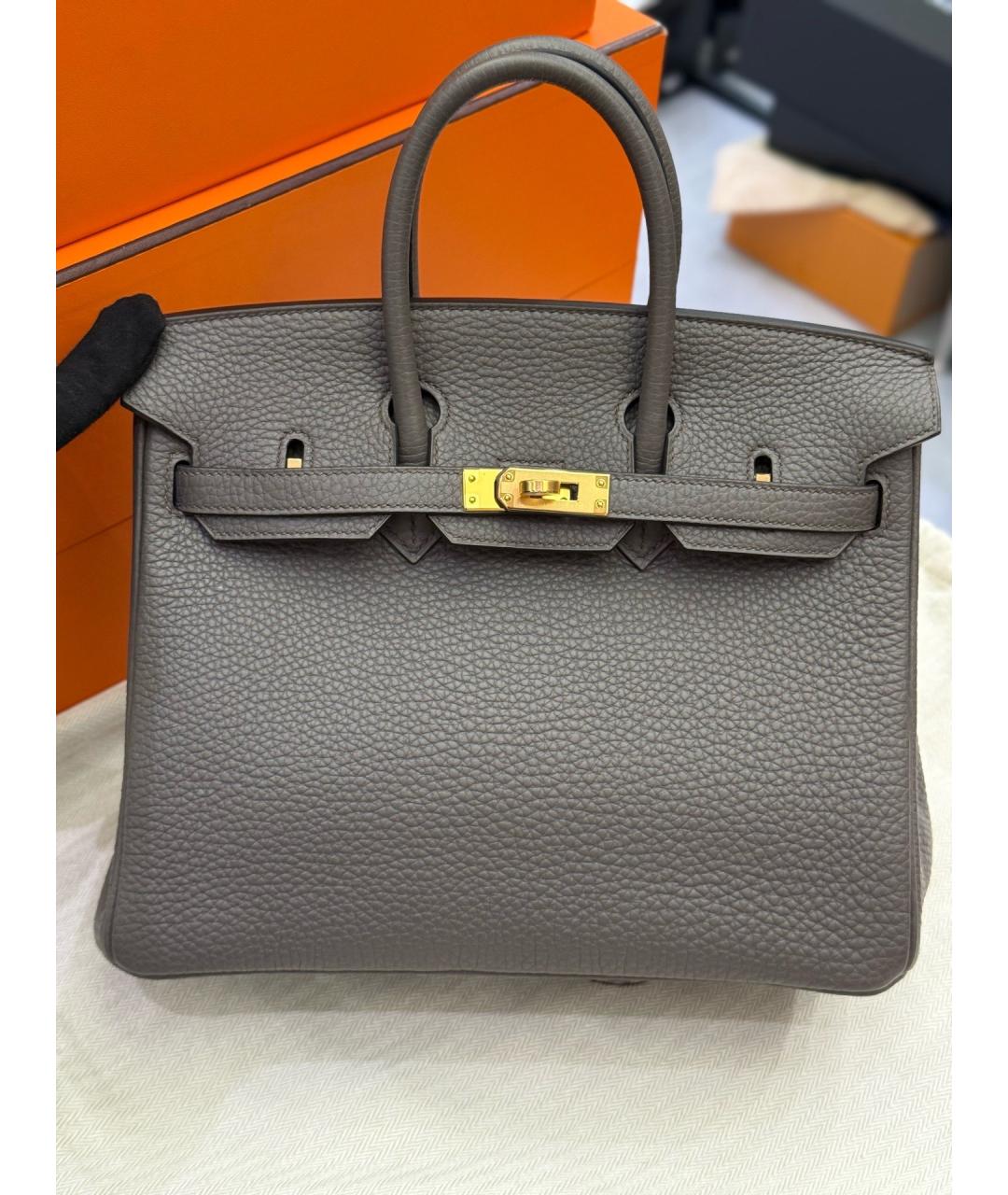 HERMES Серая кожаная сумка тоут, фото 7