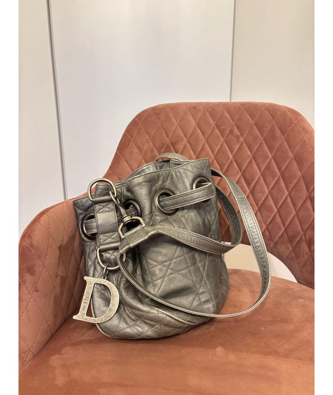 CHRISTIAN DIOR Серая кожаная сумка тоут, фото 4