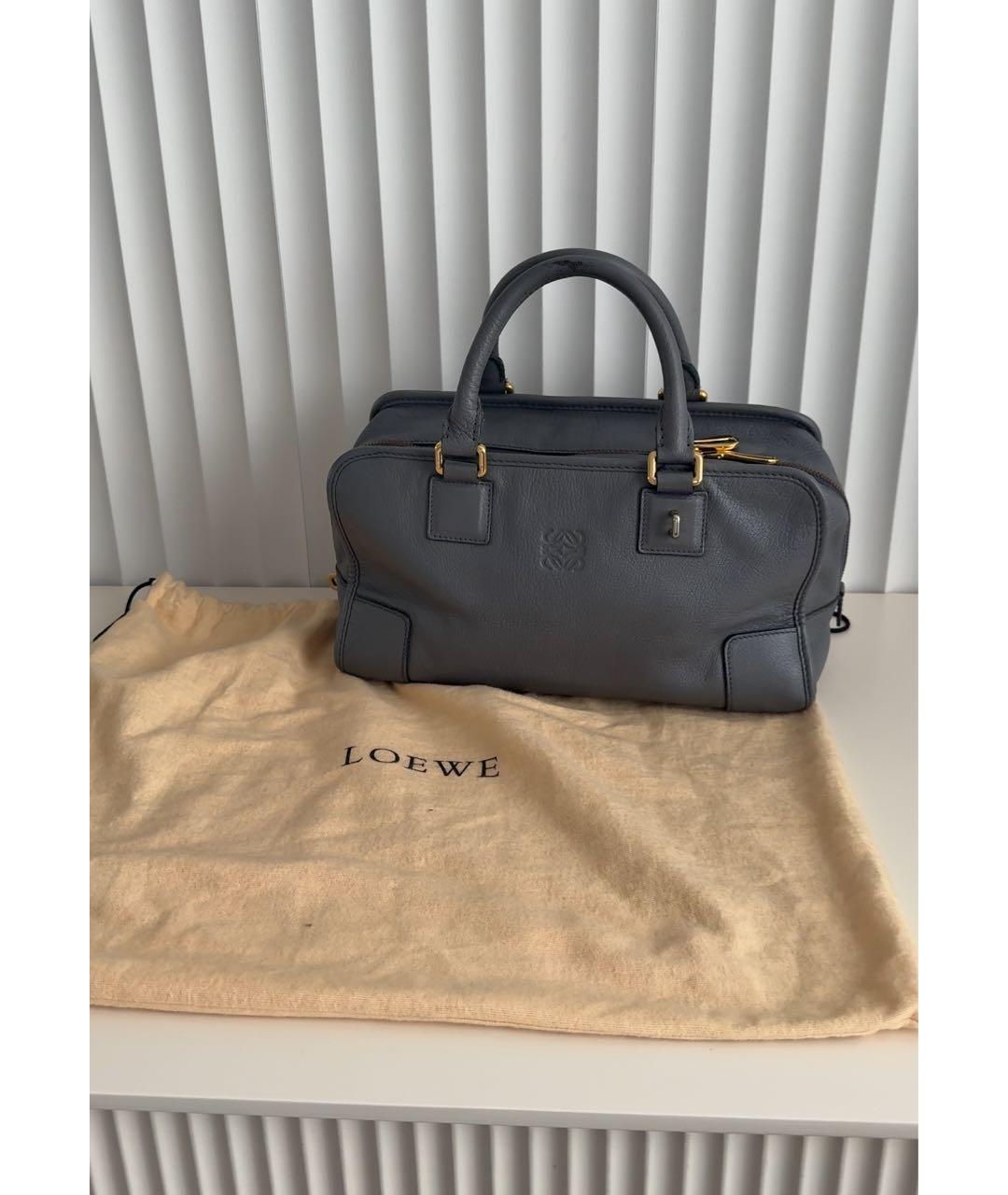 LOEWE Серая кожаная сумка с короткими ручками, фото 4