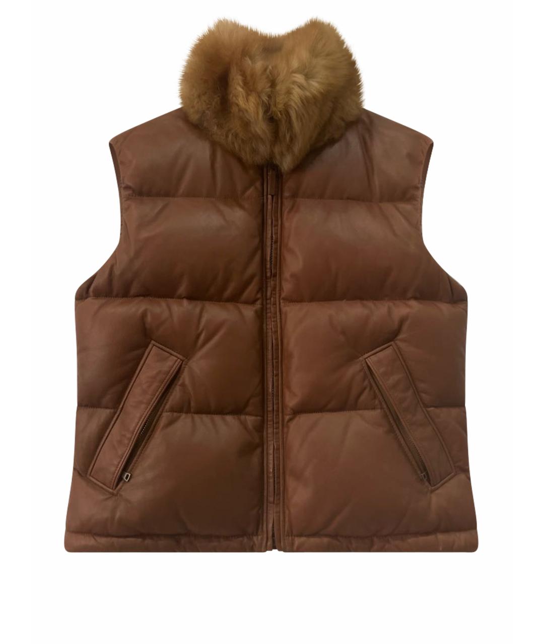 RALPH LAUREN Коричневый кожаный жилет, фото 1