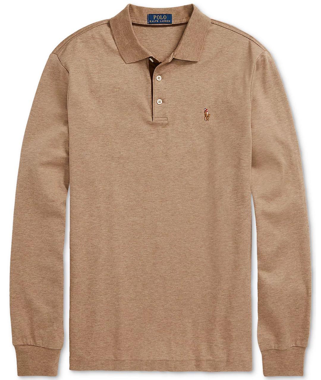 POLO RALPH LAUREN Бежевое хлопковое поло с длинным рукавом, фото 1