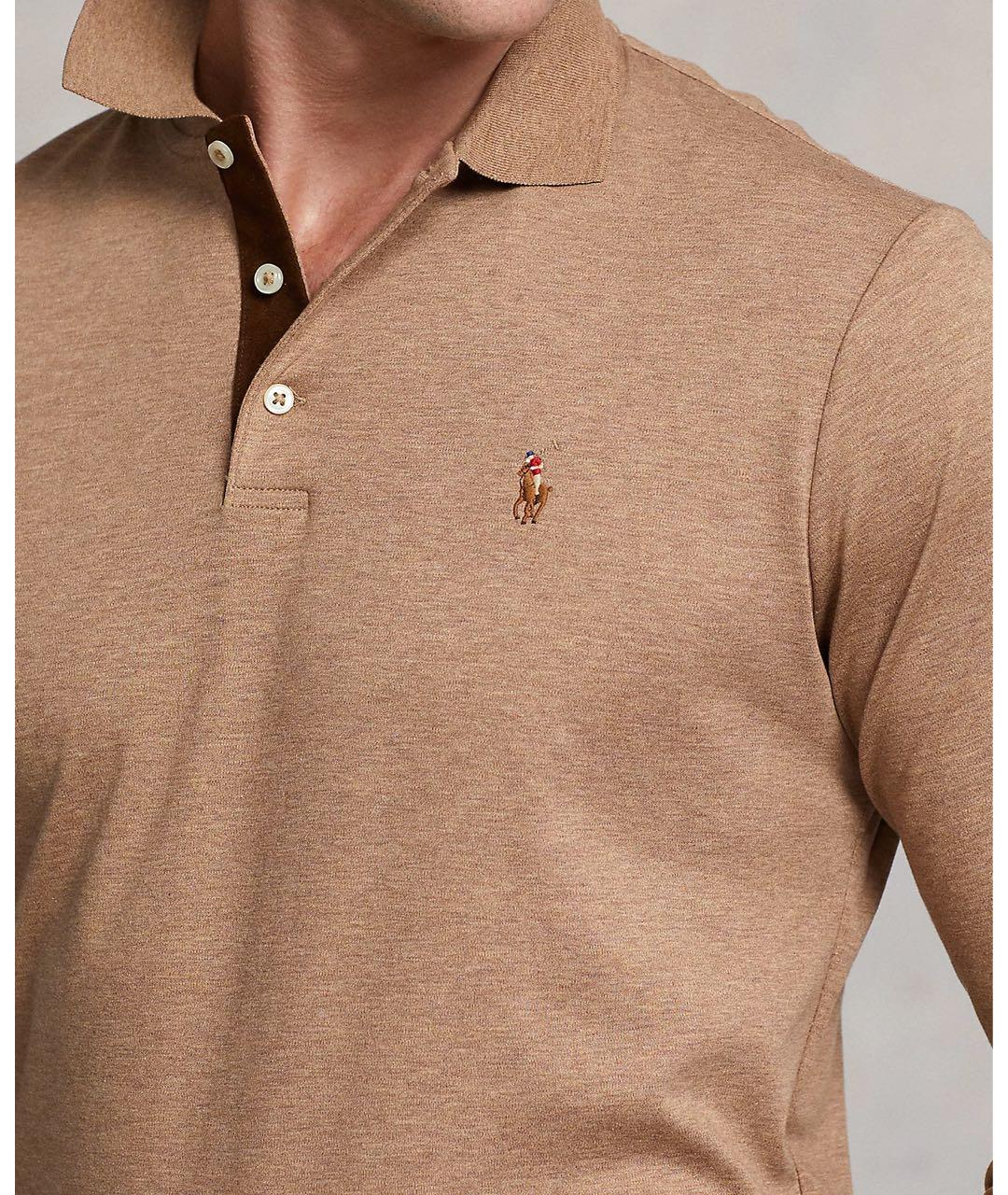 POLO RALPH LAUREN Бежевое хлопковое поло с длинным рукавом, фото 2