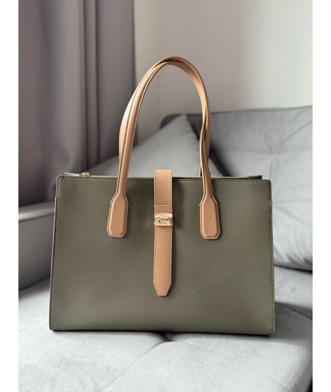 FURLA Хаки кожаная сумка тоут, фото 4