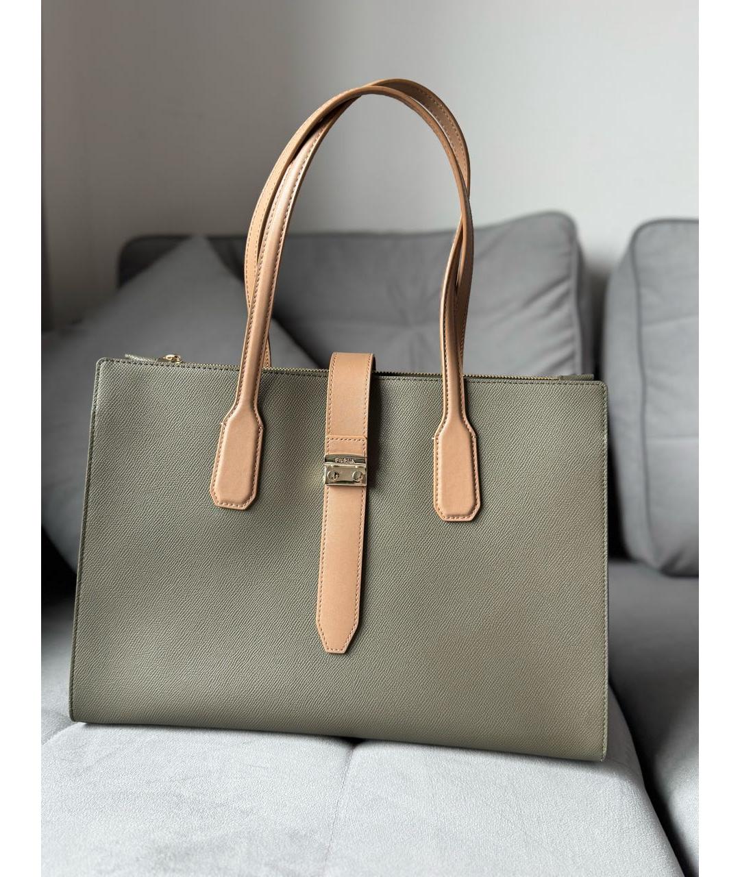 FURLA Хаки кожаная сумка тоут, фото 2
