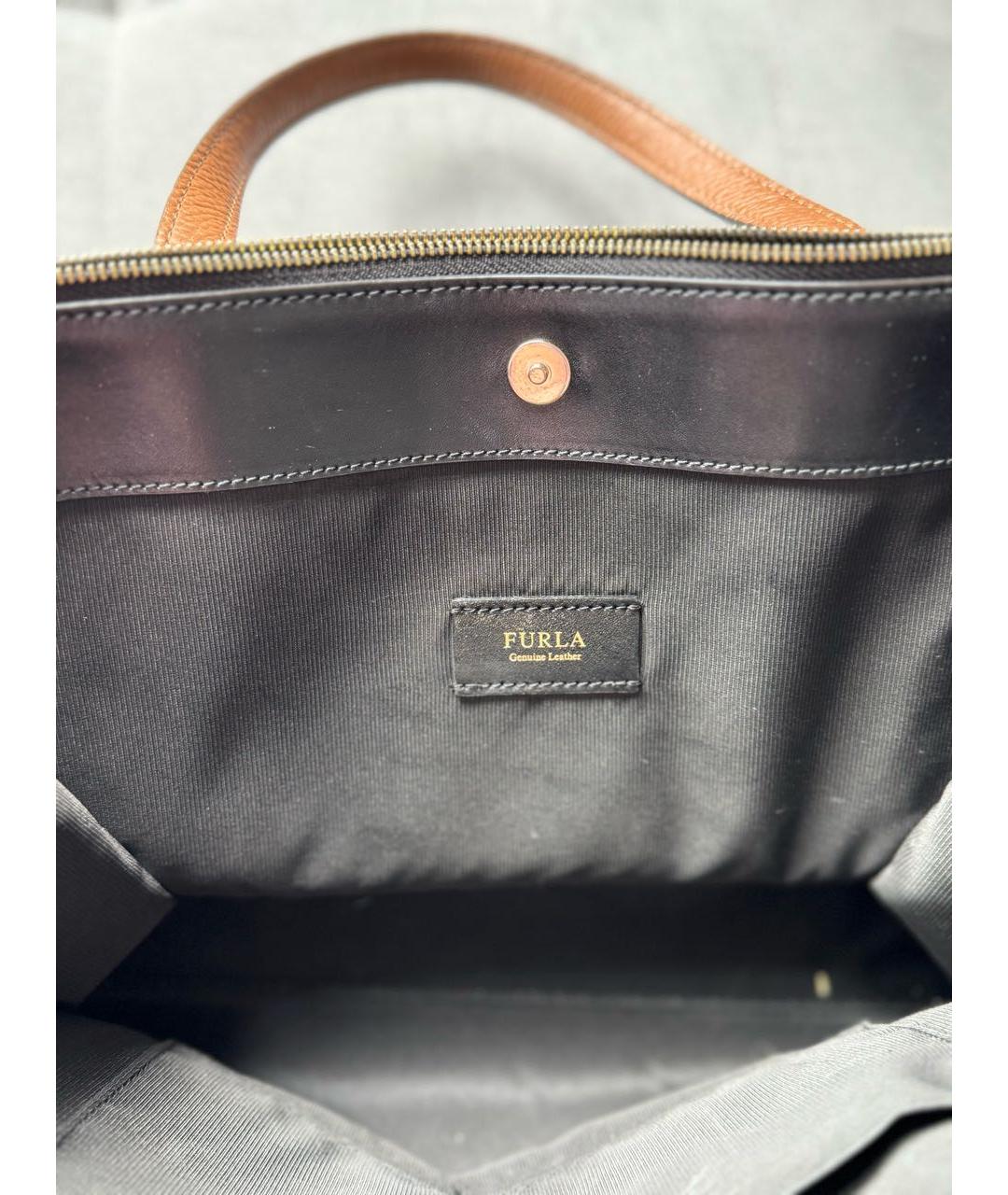 FURLA Черная кожаная сумка тоут, фото 3