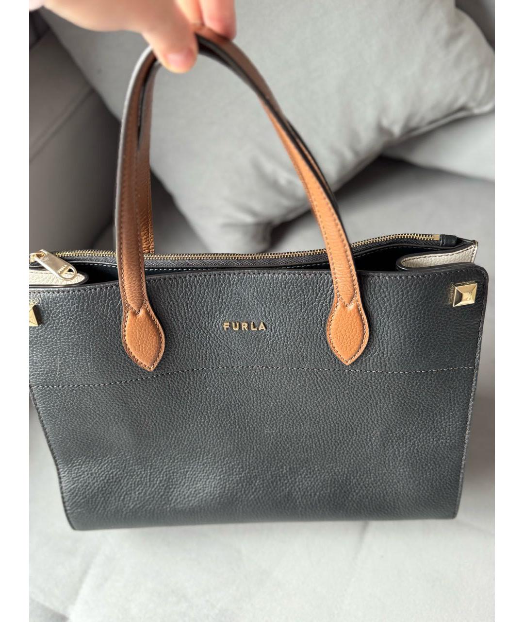 FURLA Черная кожаная сумка тоут, фото 4