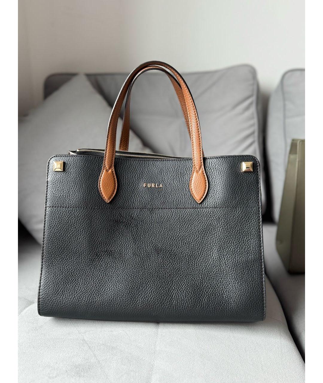 FURLA Черная кожаная сумка тоут, фото 5