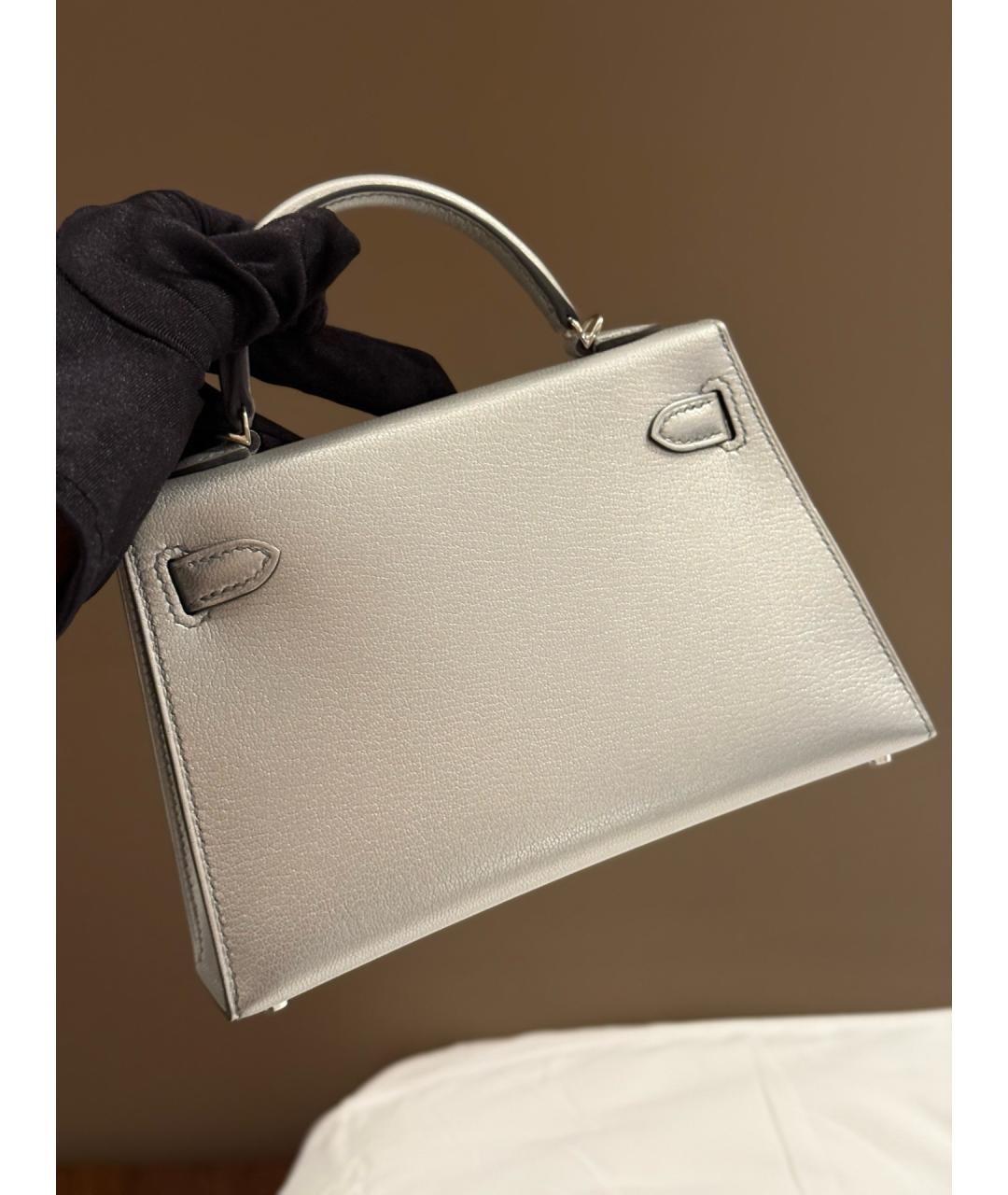 HERMES Серебряная кожаная сумка с короткими ручками, фото 8
