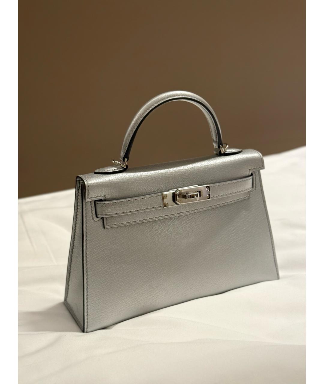 HERMES Серебряная кожаная сумка с короткими ручками, фото 3