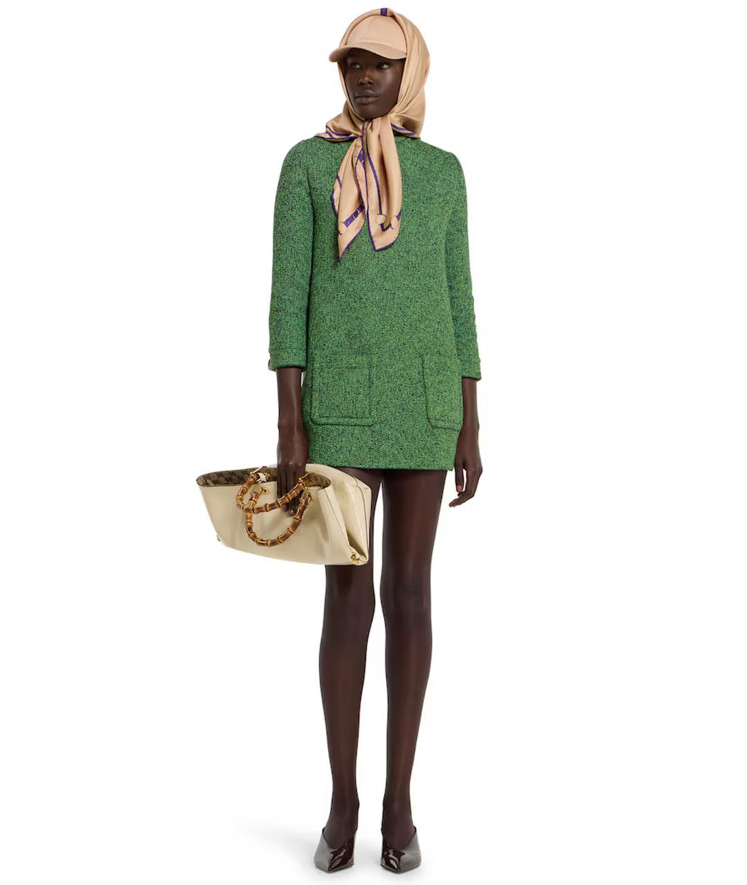 GUCCI Зеленые шерстяное повседневное платье, фото 2