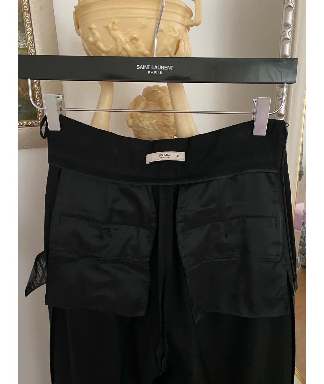 PRADA Черные шерстяные брюки широкие, фото 3