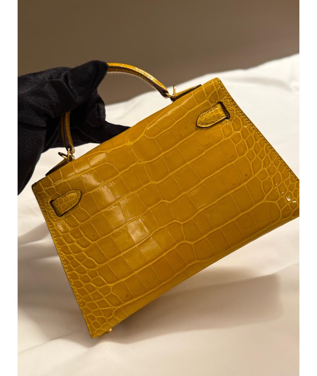 HERMES Желтая сумка тоут из лакированной кожи, фото 5