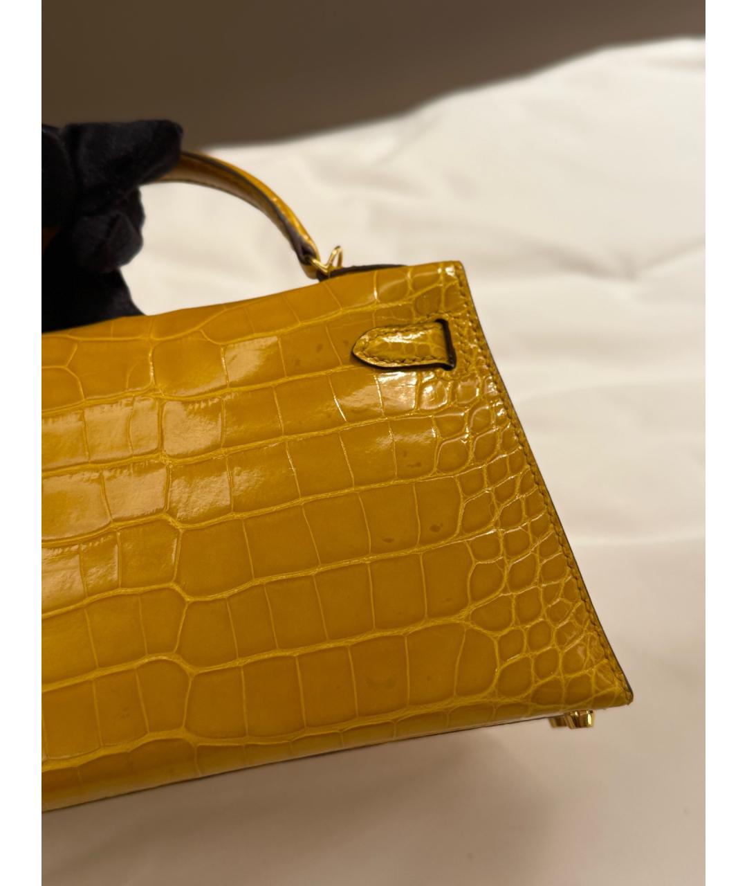 HERMES Желтая сумка тоут из лакированной кожи, фото 6
