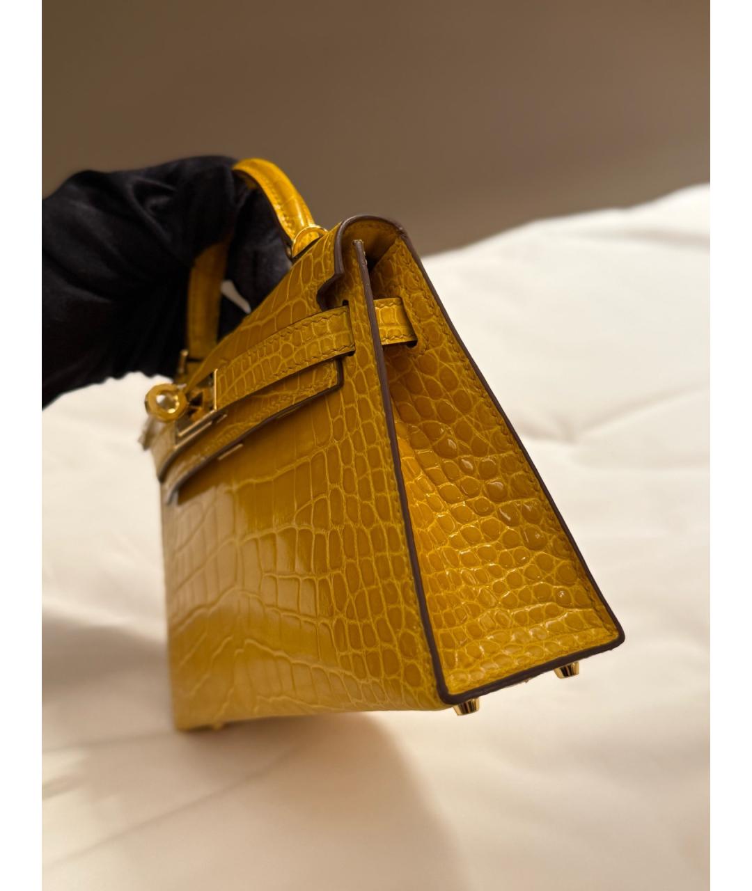 HERMES Желтая сумка тоут из лакированной кожи, фото 2