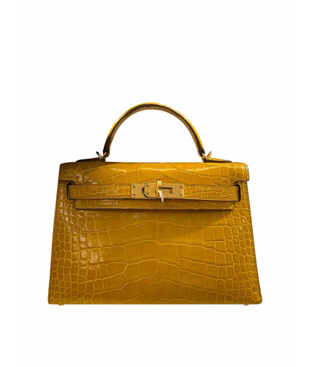HERMES Желтая сумка тоут из лакированной кожи, фото 1